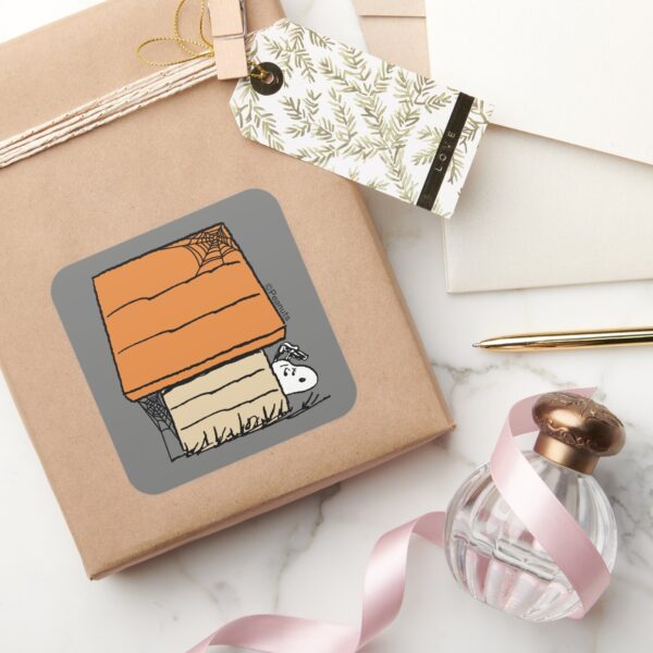 Snoopy_Halloween_Spider_Web_Doghouse_Square_Sticker_5 Snoopy Halloween Spider Web Doghouse Square Sticker