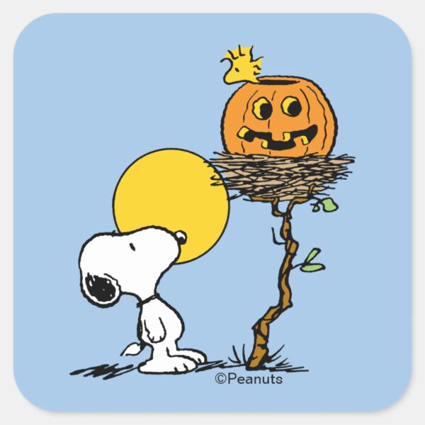 Snoopy_&_Woodstock_Nest_With_Jack_O'_Lantern_Square_Sticker_1 Snoopy Woodstock Nest With Jack O Lantern Square Sticker