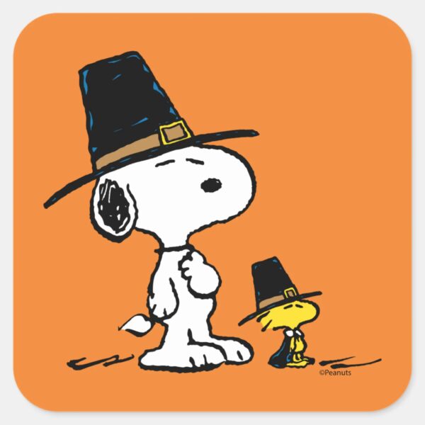 Snoopy_&_Woodstock_Pilgrim_Square_Sticker_1 Snoopy Woodstock Pilgrim Square Sticker