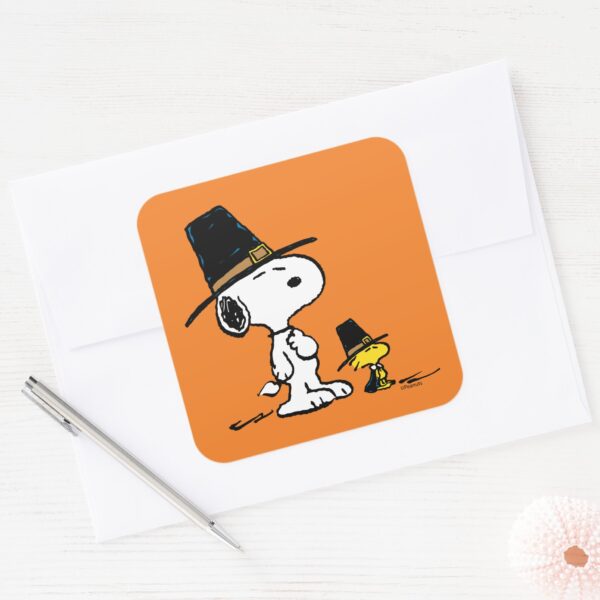 Snoopy_&_Woodstock_Pilgrim_Square_Sticker_3 Snoopy Woodstock Pilgrim Square Sticker