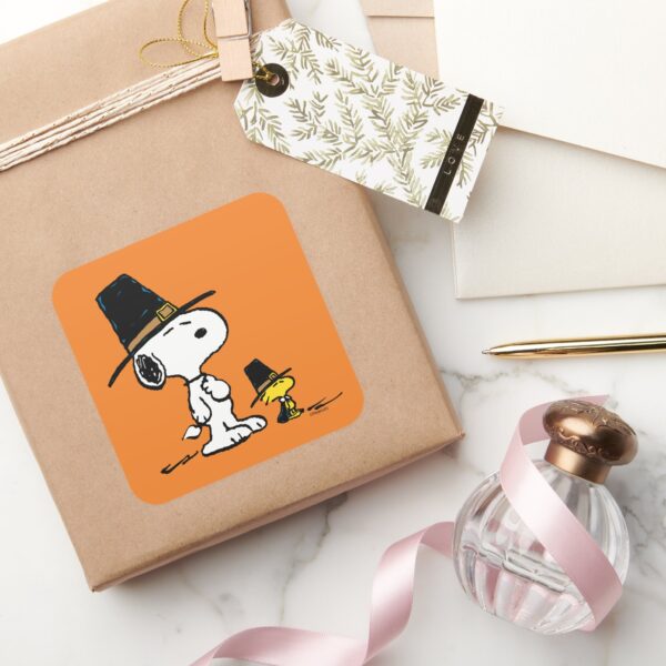 Snoopy_&_Woodstock_Pilgrim_Square_Sticker_5 Snoopy Woodstock Pilgrim Square Sticker
