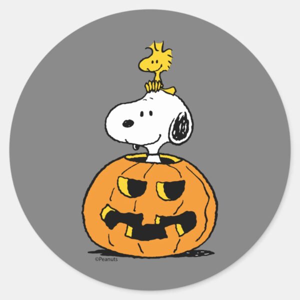 Snoopy_&_Woodstock_Pumpkin_Classic_Round_Sticker_1 Snoopy Woodstock Pumpkin Classic Round Sticker