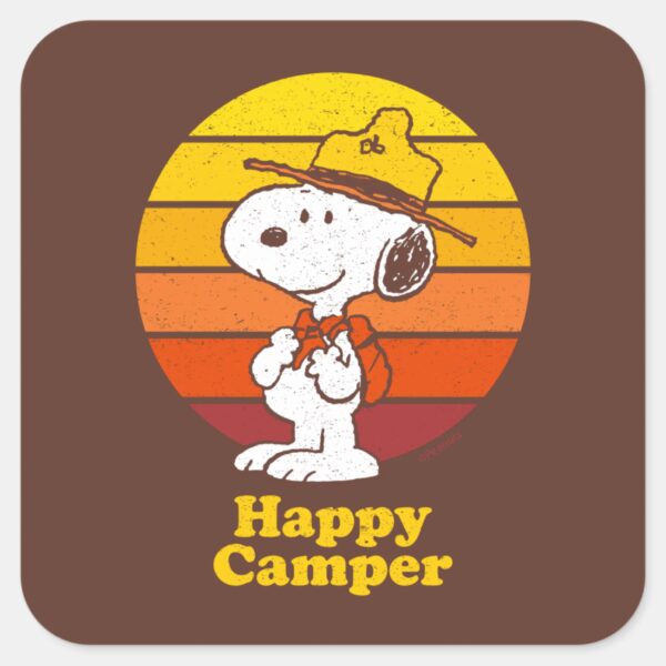 Snoopy___Beagle_Scout_-_Happy_Camper_Square_Sticker_1 Snoopy Beagle Scout Happy Camper Square Sticker