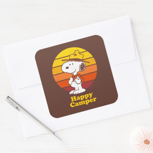 Snoopy___Beagle_Scout_-_Happy_Camper_Square_Sticker_3 Snoopy Beagle Scout Happy Camper Square Sticker
