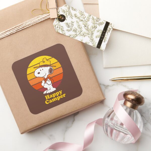 Snoopy___Beagle_Scout_-_Happy_Camper_Square_Sticker_5 Snoopy Beagle Scout Happy Camper Square Sticker