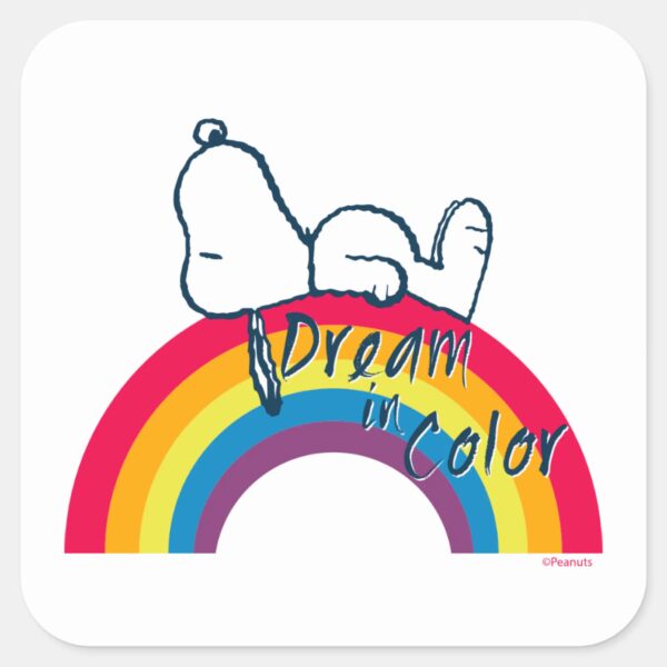 Snoopy___Dream_in_Color_Rainbow_Square_Sticker_1 Snoopy Dream In Color Rainbow Square Sticker