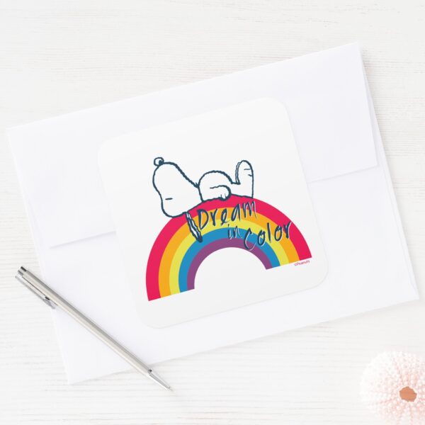 Snoopy___Dream_in_Color_Rainbow_Square_Sticker_3 Snoopy Dream In Color Rainbow Square Sticker