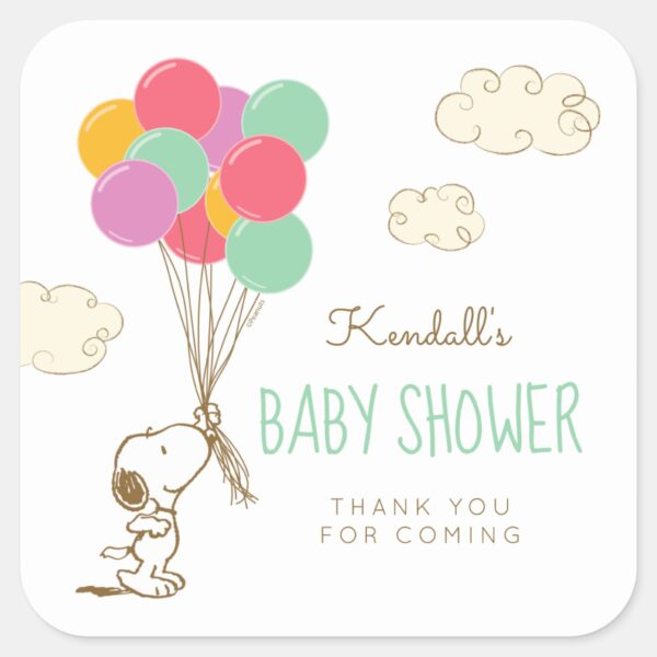 Snoopy_and_Balloons_Baby_Shower_Square_Sticker_2 Snoopy And Balloons Baby Shower Square Sticker
