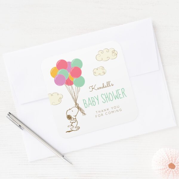 Snoopy_and_Balloons_Baby_Shower_Square_Sticker_4 Snoopy And Balloons Baby Shower Square Sticker