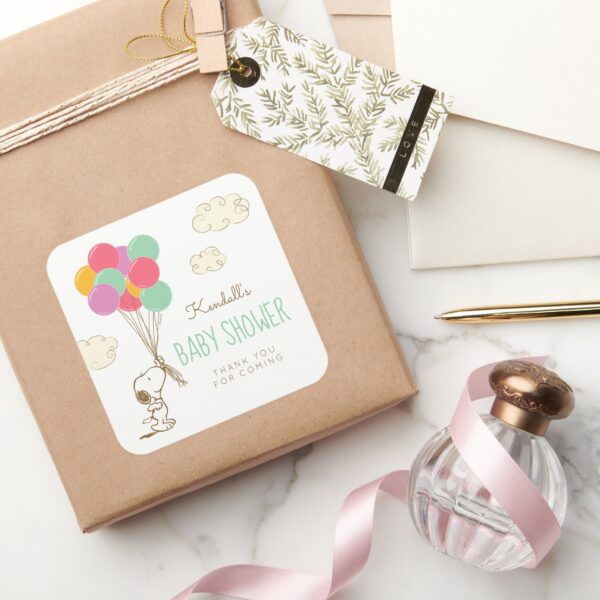 Snoopy_and_Balloons_Baby_Shower_Square_Sticker_6 Snoopy And Balloons Baby Shower Square Sticker