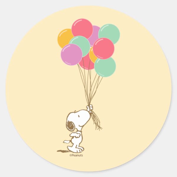 Snoopy And Balloons Classic Round Sticker