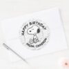 Snoopy_on_Black_White_Comics___Happy_Birthday_Classic_Round_Sticker_3 Snoopy On Black White Comics Happy Birthday Classic Round Sticker