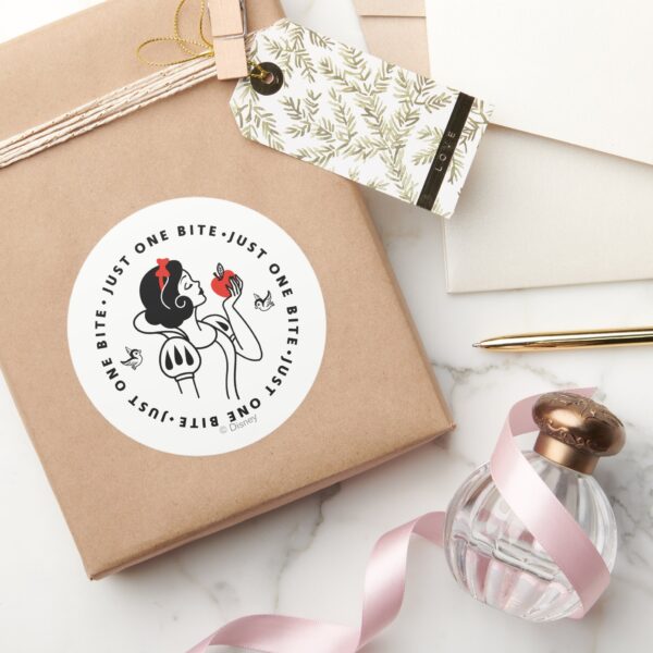 Snow_White_Outline_Graphic__Just_One_Bite__Classic_Round_Sticker_4 Snow White Outline Graphic Just One Bite Classic Round Sticker