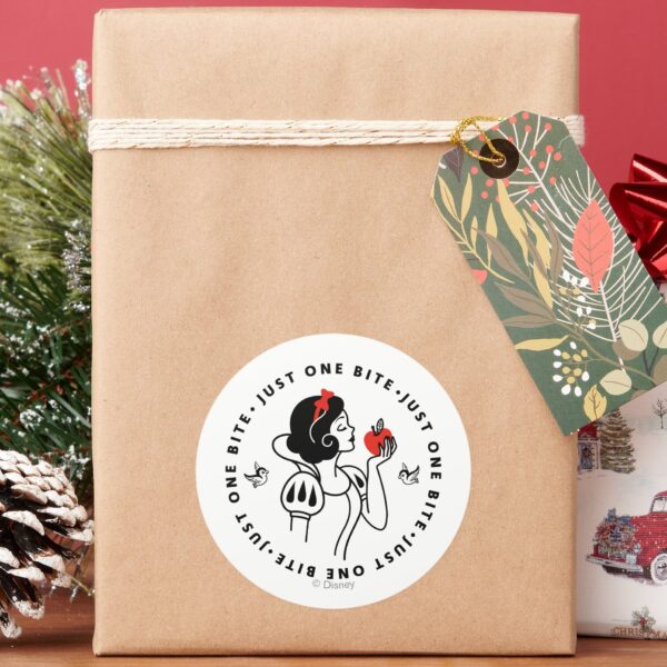 Snow_White_Outline_Graphic__Just_One_Bite__Classic_Round_Sticker_5 Snow White Outline Graphic Just One Bite Classic Round Sticker