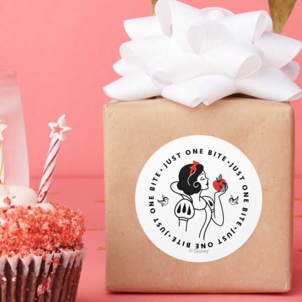 Snow_White_Outline_Graphic__Just_One_Bite__Classic_Round_Sticker_6 Snow White Outline Graphic Just One Bite Classic Round Sticker