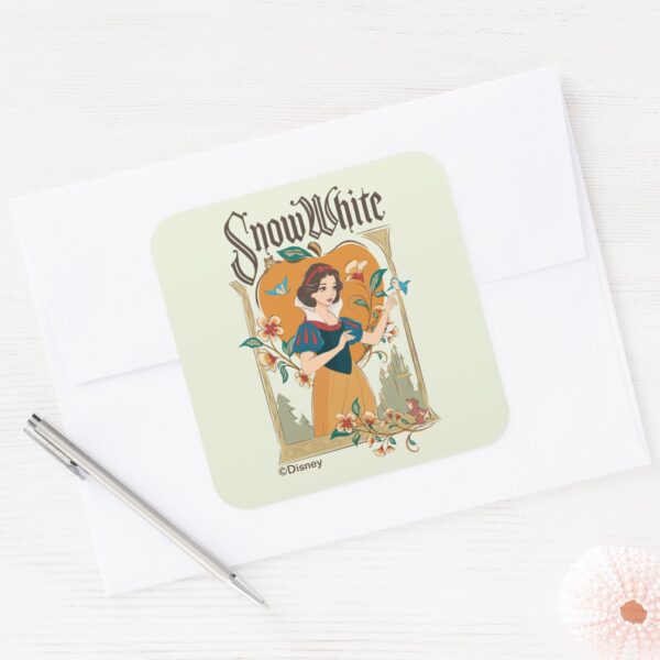 Snow_White_Vintage_Decorative_Graphic_Square_Sticker_3 Snow White Vintage Decorative Graphic Square Sticker