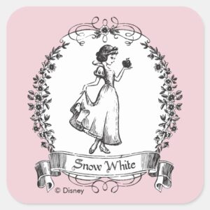 Snow White Holding Apple Elegant Sketch Square Sticker