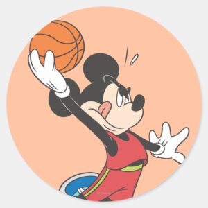Sporty Mickey Dunking Basketball Classic Round Sticker