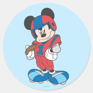 Sporty Mickey Football Pose Classic Round Sticker