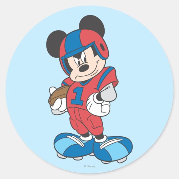 Sporty_Mickey___Football_Pose_Classic_Round_Sticker_1 Sporty Mickey Football Pose Classic Round Sticker