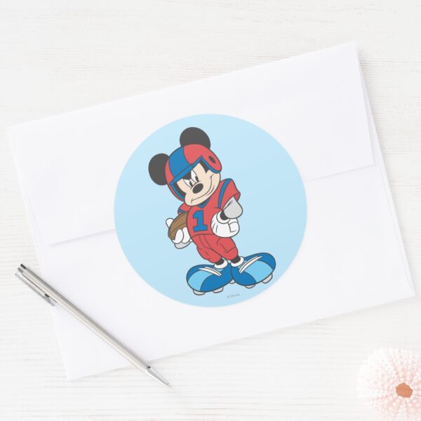 Sporty_Mickey___Football_Pose_Classic_Round_Sticker_3 Sporty Mickey Football Pose Classic Round Sticker