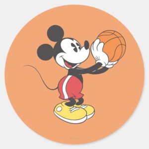 Sporty Mickey Holding Basketball Classic Round Sticker