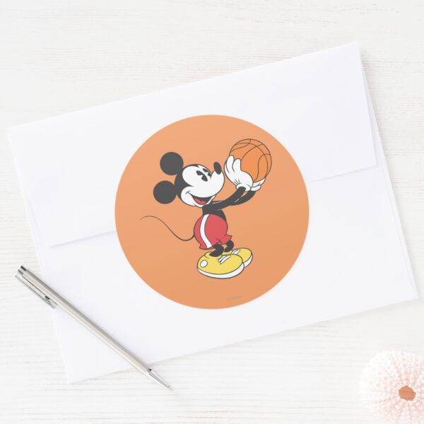 Sporty_Mickey___Holding_Basketball_Classic_Round_Sticker_3 Sporty Mickey Holding Basketball Classic Round Sticker