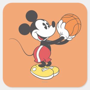 Sporty Mickey Holding Basketball Square Sticker