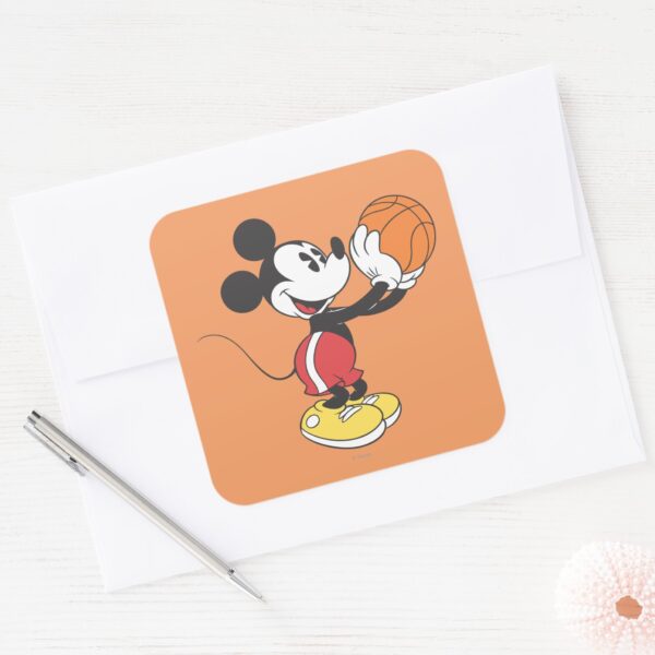 Sporty_Mickey___Holding_Basketball_Square_Sticker_3 Sporty Mickey Holding Basketball Square Sticker