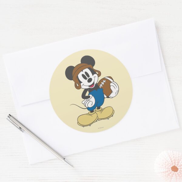 Sporty_Mickey___Holding_Football_Classic_Round_Sticker_3 Sporty Mickey Holding Football Classic Round Sticker