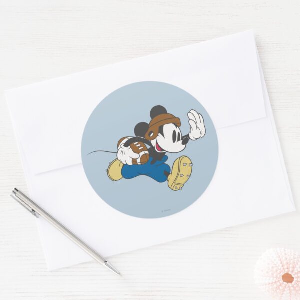 Sporty_Mickey___Running_with_Football_Classic_Round_Sticker_3 Sporty Mickey Running With Football Classic Round Sticker