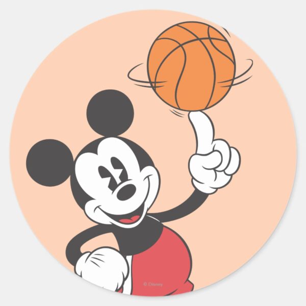 Sporty_Mickey___Spinning_Basketball_Classic_Round_Sticker_1 Sporty Mickey Spinning Basketball Classic Round Sticker