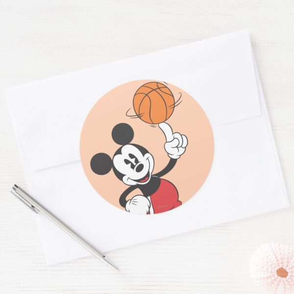 Sporty_Mickey___Spinning_Basketball_Classic_Round_Sticker_3 Sporty Mickey Spinning Basketball Classic Round Sticker
