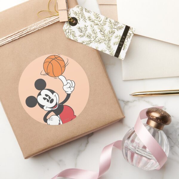 Sporty_Mickey___Spinning_Basketball_Classic_Round_Sticker_5 Sporty Mickey Spinning Basketball Classic Round Sticker