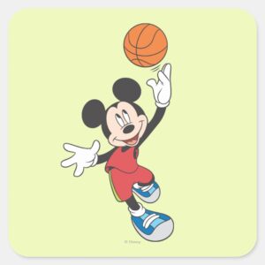 Sporty Mickey Throwing Basketball Square Sticker