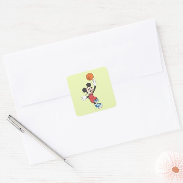 Sporty_Mickey___Throwing_Basketball_Square_Sticker_3 Sporty Mickey Throwing Basketball Square Sticker