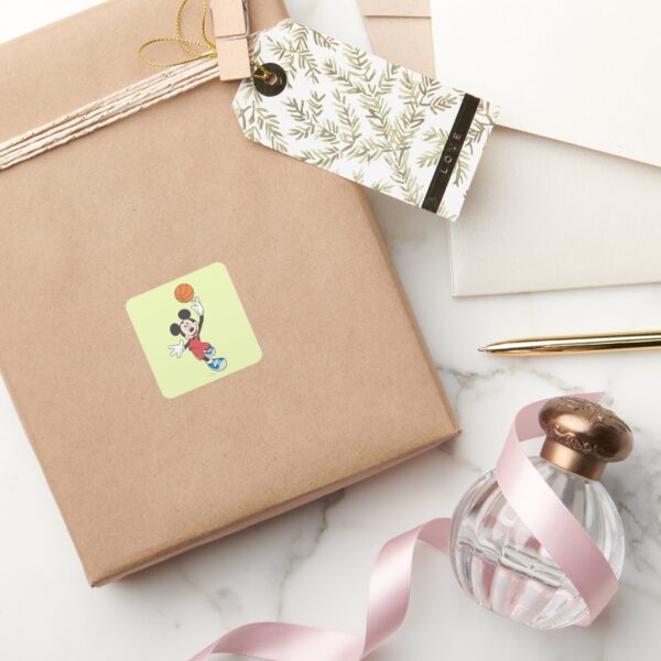 Sporty_Mickey___Throwing_Basketball_Square_Sticker_5 Sporty Mickey Throwing Basketball Square Sticker