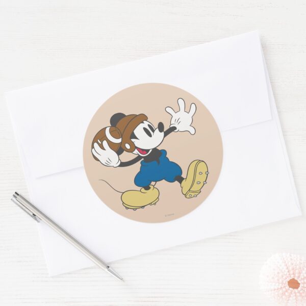 Sporty_Mickey___Throwing_Football_Classic_Round_Sticker_3 Sporty Mickey Throwing Football Classic Round Sticker