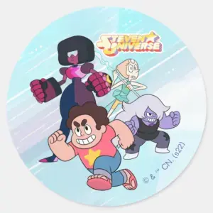 Steven_Universe___Crystal_Gem_Group_Action_Classic_Round_Sticker_1 Steven Universe Crystal Gem Group Action Classic Round Sticker