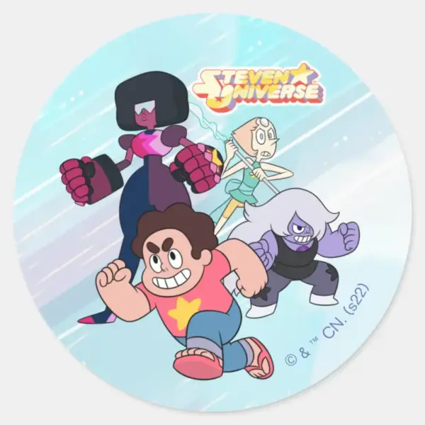 Steven_Universe___Crystal_Gem_Group_Action_Classic_Round_Sticker_1 Steven Universe Crystal Gem Group Action Classic Round Sticker