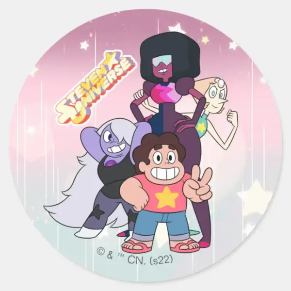 Steven_Universe___Crystal_Gem_Group_Pose_Classic_Round_Sticker_1 Steven Universe Crystal Gem Group Pose Classic Round Sticker