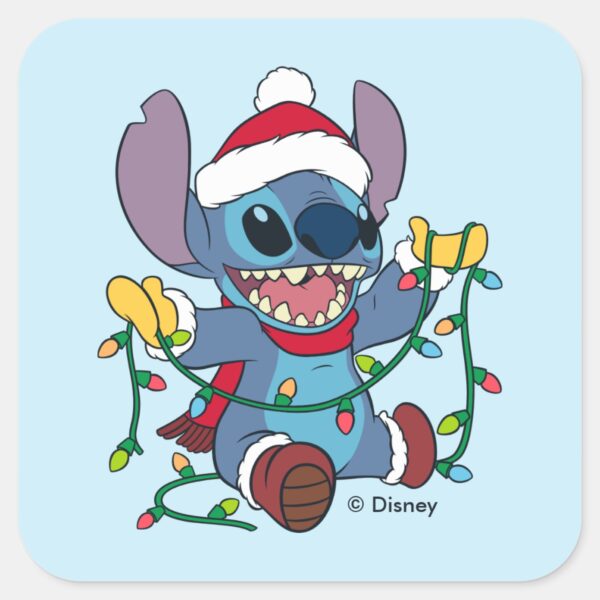 Stitch_Christmas_Lights_Square_Sticker_1 Stitch Christmas Lights Square Sticker