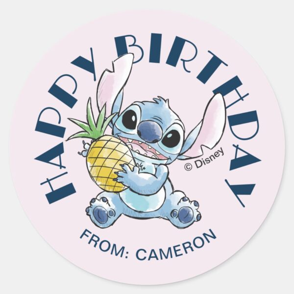 Stitch Holding Pineapple Happy Birthday Classic Round Sticker