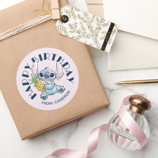 Stitch Holding Pineapple Happy Birthday Classic Round Sticker