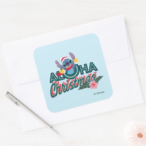 Stitch___Aloha_Christmas_Square_Sticker_3 Stitch Aloha Christmas Square Sticker
