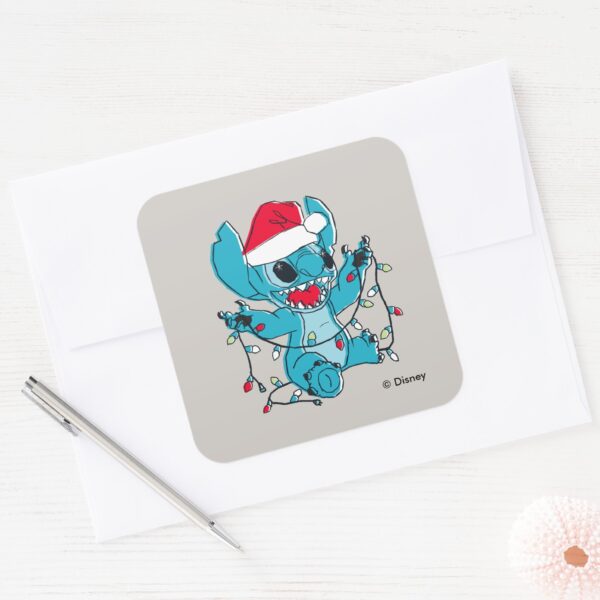 Stitch___Christmas_Lights_Square_Sticker_3 Stitch Christmas Lights Square Sticker