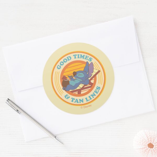 Stitch___Good_Times_&_Tan_Lines_Classic_Round_Sticker_3 Stitch Good Times Tan Lines Classic Round Sticker