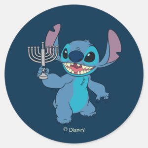 Stitch___Happy_Hanukkah_Classic_Round_Sticker_1 Stitch Happy Hanukkah Classic Round Sticker