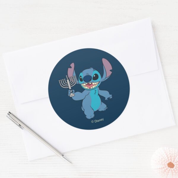 Stitch___Happy_Hanukkah_Classic_Round_Sticker_3 Stitch Happy Hanukkah Classic Round Sticker