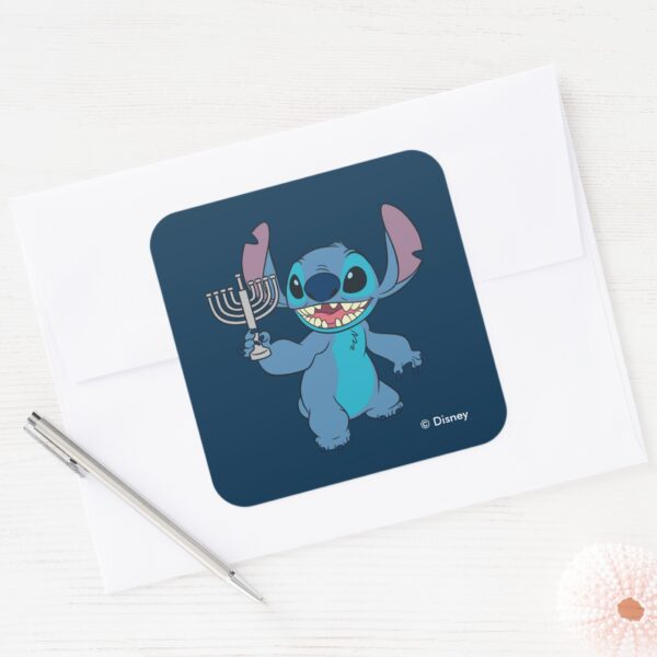 Stitch___Happy_Hanukkah_Square_Sticker_3 Stitch Happy Hanukkah Square Sticker
